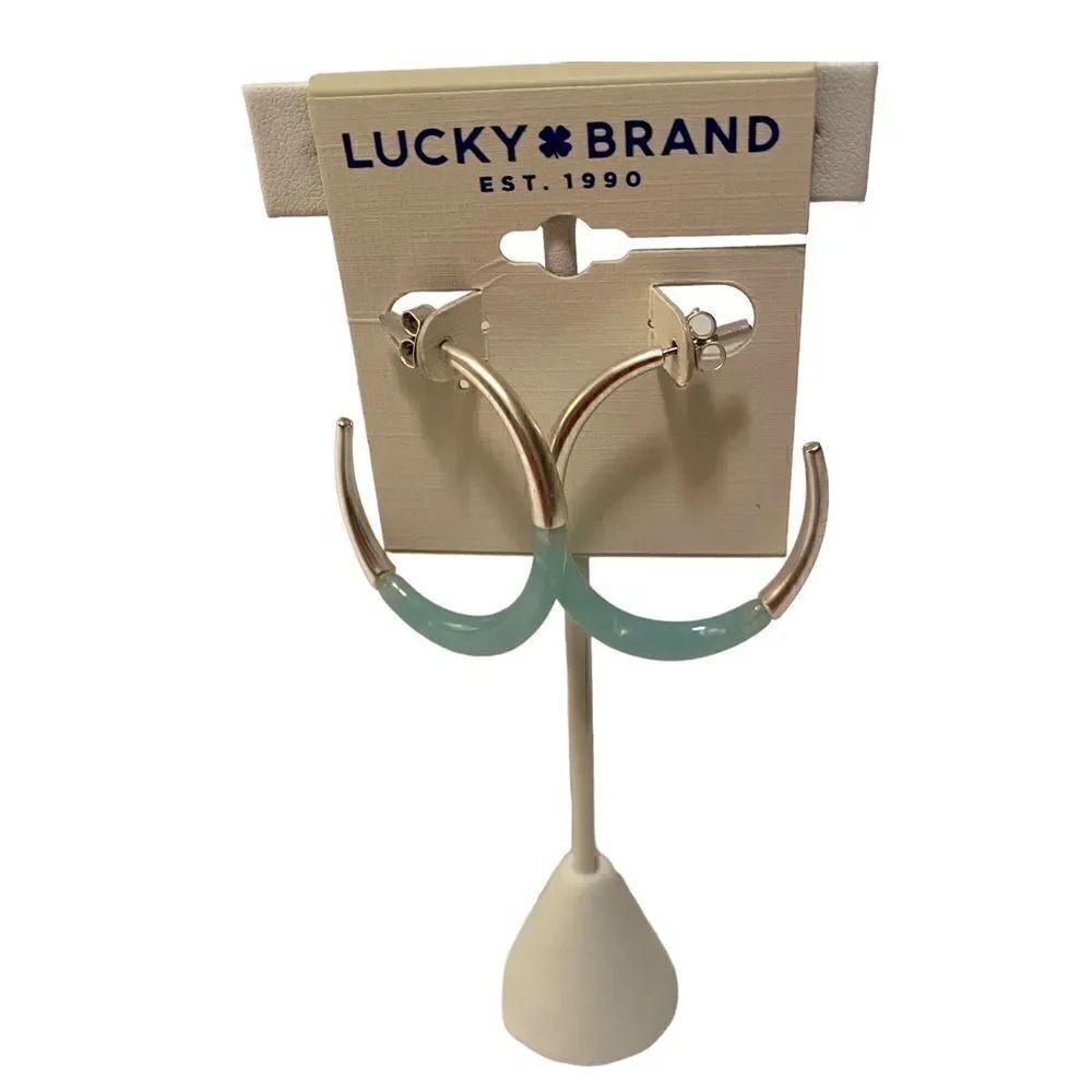 Lucky Brand Inlay Matte Silver & Sky Blue Oval Drop Earrings.